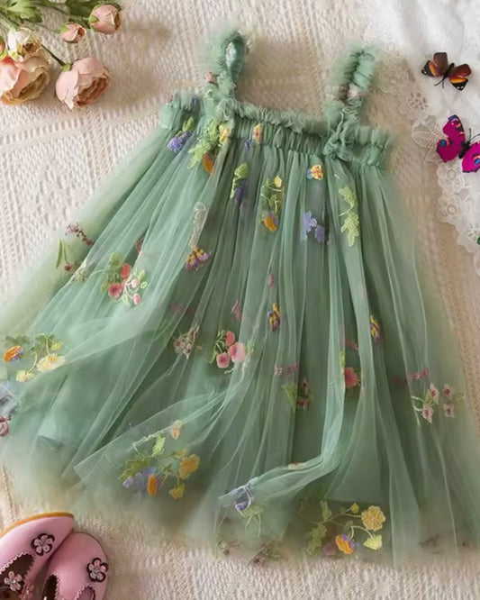 Flower fantasy dress green